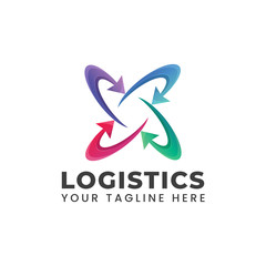 logistics logo with arrow shape circle rounded abstract illustration