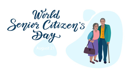 world senior citizens day poster with lettering text design and couple characters. can use for print or web.