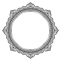Frame in eastern tradition. Stylized with henna tattoos decorative pattern for decorating covers for book, notebook, casket, magazine, postcard and folder. Flower mandala in mehndi style.