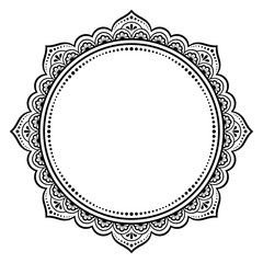 Frame in eastern tradition. Stylized with henna tattoos decorative pattern for decorating covers for book, notebook, casket, magazine, postcard and folder. Flower mandala in mehndi style.