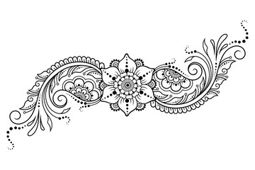 Mehndi flower pattern for Henna drawing and tattoo. Decoration in ethnic oriental, Indian style. Doodle ornament. Outline hand draw vector illustration.