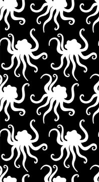 Octopus silhouette style vector seamless pattern