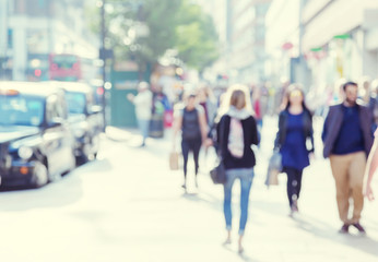 people in bokeh, street of London