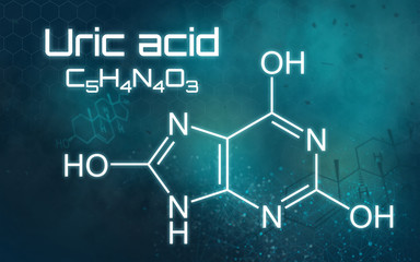 Chemical formula of Uric acid on a futuristic background