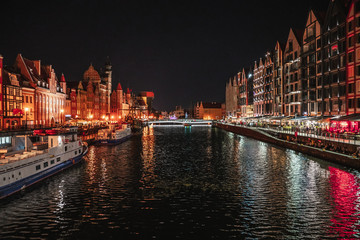 Fototapeta premium Night cityscape in Gdansk, north Poland