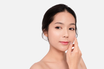 Beautiful Young asian Woman with Clean Fresh Skin look and smooth skin. Beauty and Spa Concept.