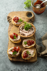 Traditional homemade pate on toast with jam