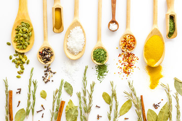 Colourful herbs spices and flavoring for cooking