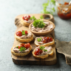 Traditional homemade pate on toast with jam