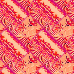 Patchwork with an antique image, seamless pattern.