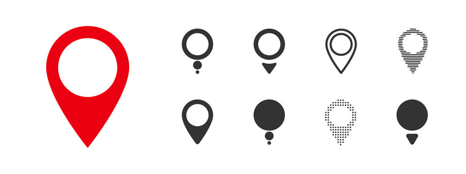 Set Of Location Gps Pins Of Different Shapes. Vector Illustration