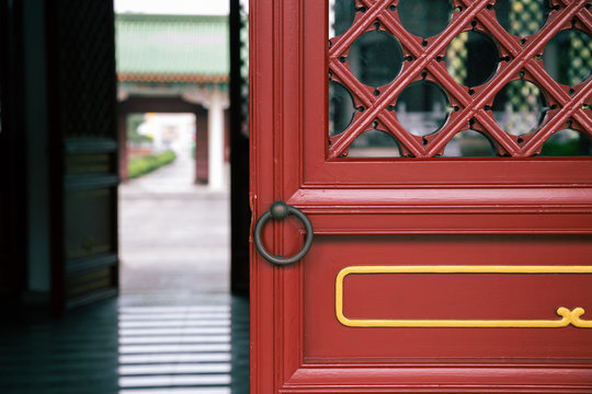 Traditional door at Taichung Martyrs' Shrine in Taichung, Taiwan
