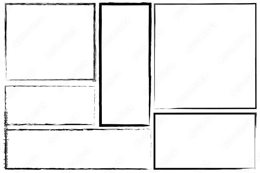 Poster borders of rectangle frames. square brush drawn vector. set of hand drawn frames. stock photo.