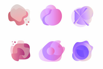 Vector blots, abstract multicolored pastel drops for design of application backgrounds, social media backdrops. Smooth transitions of colors in drip shapes. Gradient and transparency.