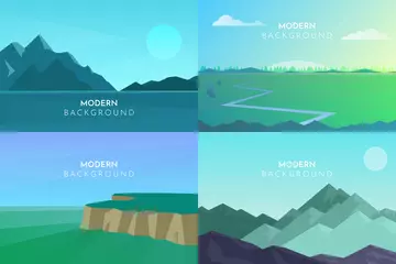 Poster Abstract landscape set, Vector banners set with polygonal landscape illustration, Minimalist style, Flat design © Mariia