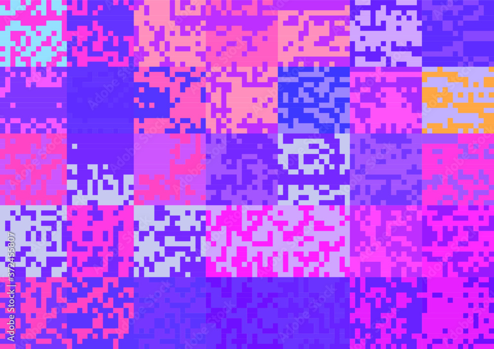 Aufkleber Abstract pixelated background with flickers and datamoshing effect for programming and steganography subject. Vaporwave and cyberpunk style aesthetics.
