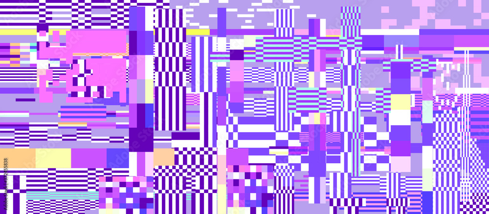 Poster Abstract pixelated background with flickers and datamoshing effect for programming and steganography subject. Vaporwave and cyberpunk style aesthetics.