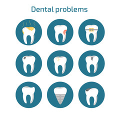Dental problems icons. Dentist tools, teeth health care. Medical concept.