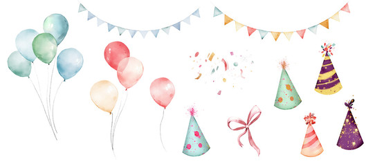 watercolor balloons colorful for party - obrazy, fototapety, plakaty