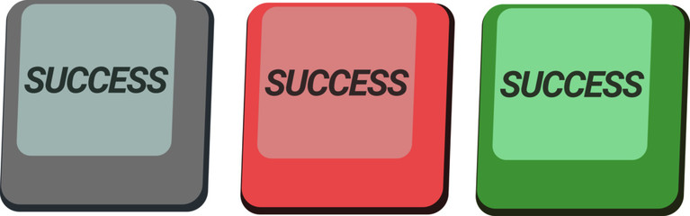 Grey, red and green computer keyboard buttons with text "success". Vector image with transparent background.