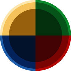 Circle divided in four. Dark colored pie chart with four same size sectors. Transparent background, great for presentations.