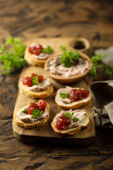 Traditional homemade pate on toast with jam