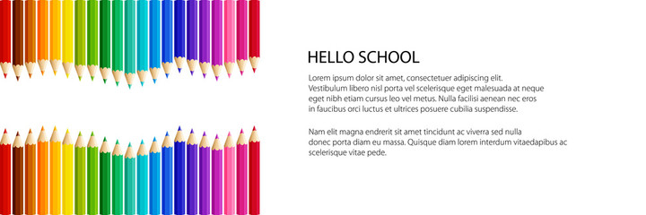 Wave of colored pencils top and bottom banner, vector illustration