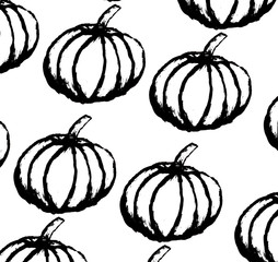 Orange pumpkins on white background as halloween watercolor pattern wallpaper  