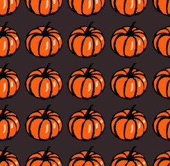 Orange pumpkins on grey background as halloween spooky pattern wallpaper           