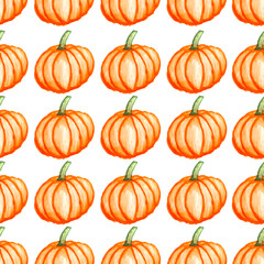 Orange pumpkins on white background as halloween watercolor pattern wallpaper  
