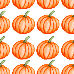 Orange pumpkins on white background as halloween watercolor pattern wallpaper  