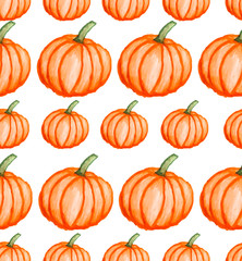 Orange pumpkins on white background as halloween watercolor pattern wallpaper  