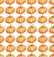 Orange pumpkins on white background as halloween watercolor pattern wallpaper  