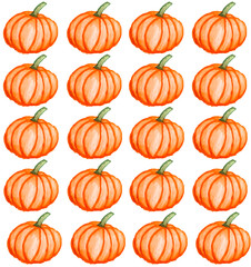 Orange pumpkins on white background as halloween watercolor pattern wallpaper  