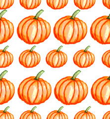 Orange pumpkins on white background as halloween watercolor pattern wallpaper  
