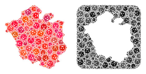 Evil virus map of Chandigarh City collage composed with rounded square and cut out shape. Vector map of Chandigarh City collage of evil virus particles in different sizes and color tones. - obrazy, fototapety, plakaty