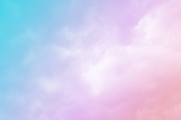 Sky and clouds fantasy background with pastel colored. Yellow,pink, purple, green candy pastel. Abstract gradient of peaceful nature.  Beautiful summer and spring.