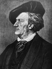 Richard Wagner, was a German composer in the old book Biographies of famous composers by A. Ilinskiy, Moscow, 1904 - obrazy, fototapety, plakaty