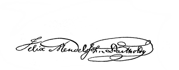 Felix Mendelssohn's signature in the old book Biographies of famous composers by A. Ilinskiy, Moscow, 1904 - obrazy, fototapety, plakaty