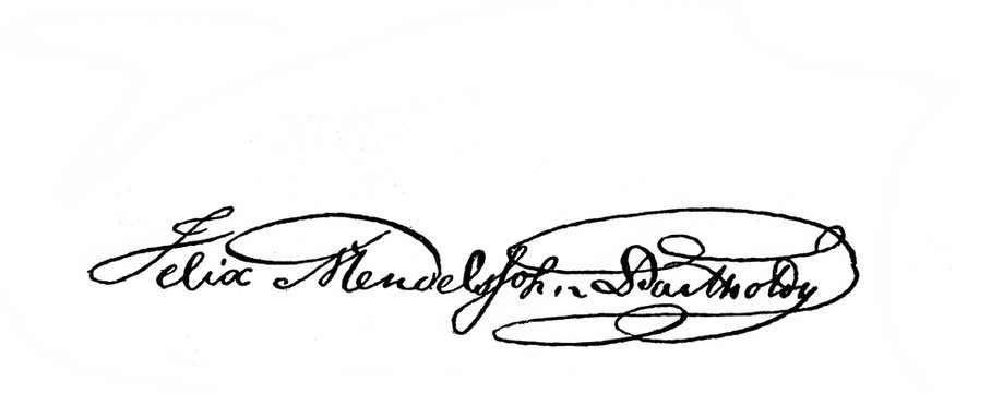 Felix Mendelssohn's signature in the old book Biographies of famous composers by A. Ilinskiy, Moscow, 1904