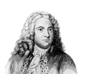 George Frideric Handel, was a German, later British, Baroque composer in the old book Biographies of famous composers by A. Ilinskiy, Moscow, 1904 - obrazy, fototapety, plakaty