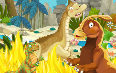Naklejka premium cartoon scene with dinosaur in the jungle - illustration