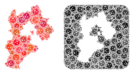 Pandemic virus map of Hebei Province mosaic composed with rounded square and hole. Vector map of Hebei Province mosaic of pandemic virus items in various sizes and color tints.