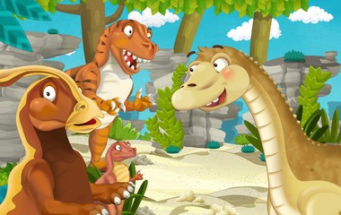 Naklejka premium cartoon scene with dinosaur apatosaurus diplodocus with some other dinosaur in the jungle - illustration for children