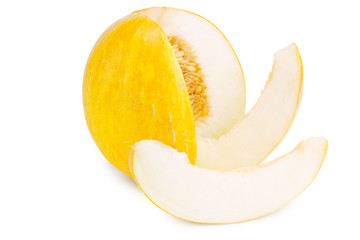 whole and slices of melons isolated on a white background