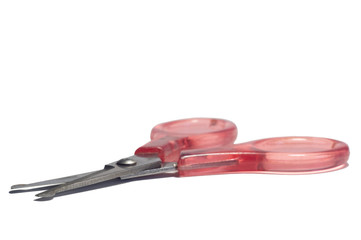 children's scissors with pink handles isolated