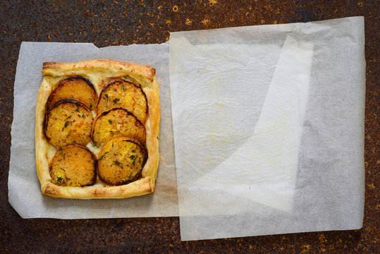 Butternut, garlic and camembert galette
