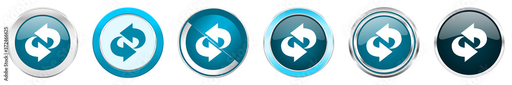 Leinwandbilder Rotation silver metallic chrome border icons in 6 options, set of web blue round buttons isolated on white background