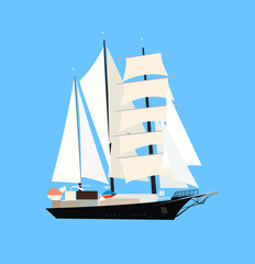 Fototapeta na wymiar vector illustration of a sailboat with sails down