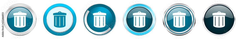 Fototapete recycle silver metallic chrome border icons in 6 options, set of web blue round buttons isolated on 